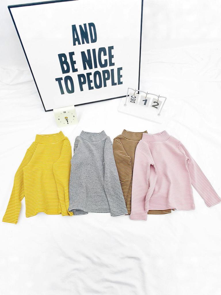 Kids' and Parents' Striped Long Sleeve T-shirt - Semi-High Collar Elastic Layer for Autumn/Winter