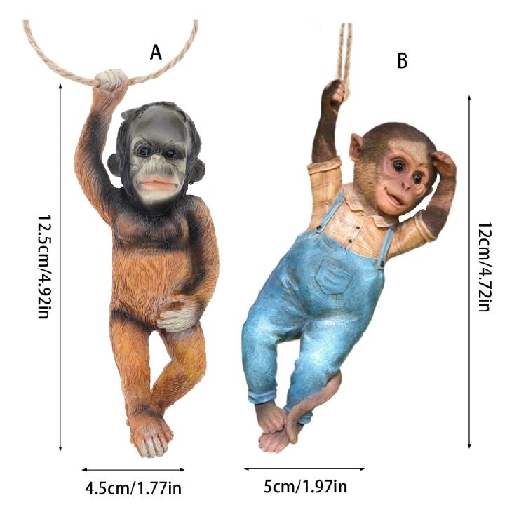 Monkey Hanging Miniature Sculpture Resins Animal Decorative Figurine Ornament For Garden Patios Wall Or Shelf Decors