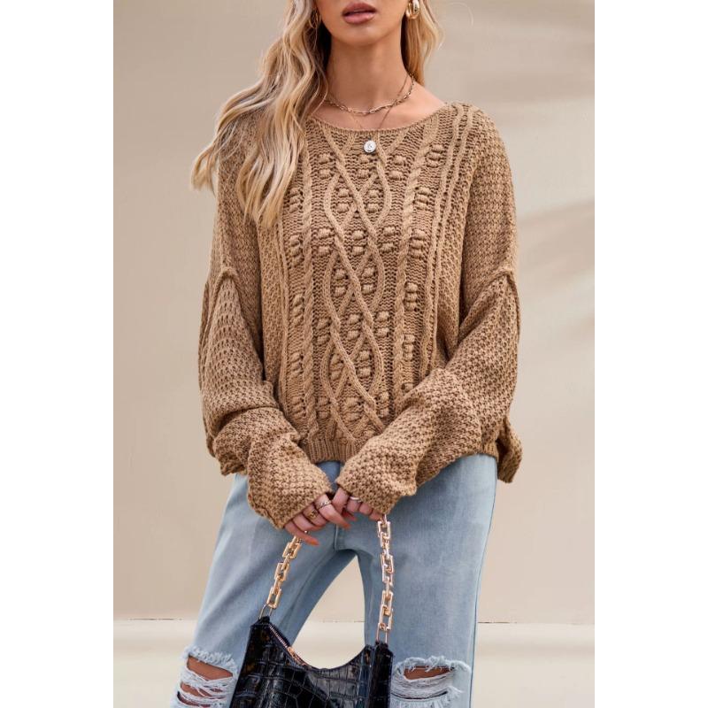 Autumn and winter new hot-selling round neck twisted rope twist loose solid color knitted sweater women