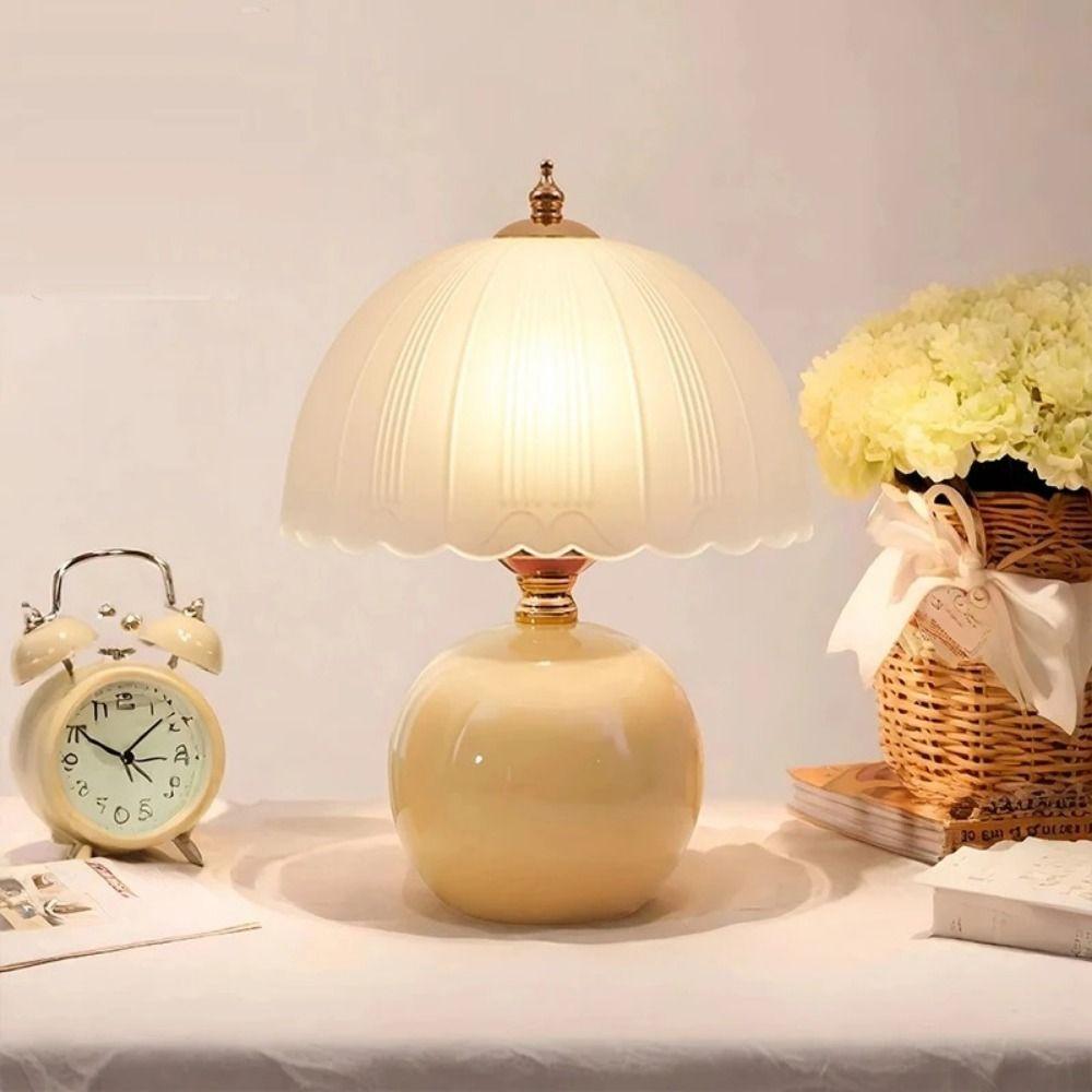 Ceramic Base Flower Bud Table Lamp Glass Cover Bedside Lamp Modern Ambient Light  Bedroom