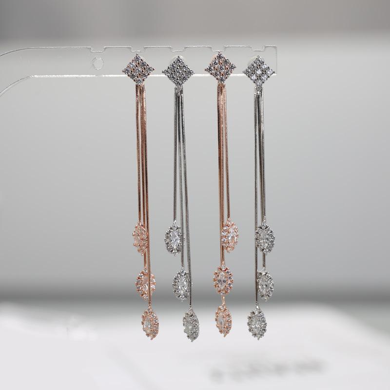 High-end Zircon Long Tassel Ear Cage Super Fairy Temperament Light Luxury Earrings New Style To Show Slim Earrings