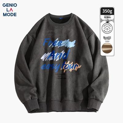 GENIOLAMODE Herren Fleecegefüttertes Wildleder-Effekt Sweatshirt mit Buchstabenprint