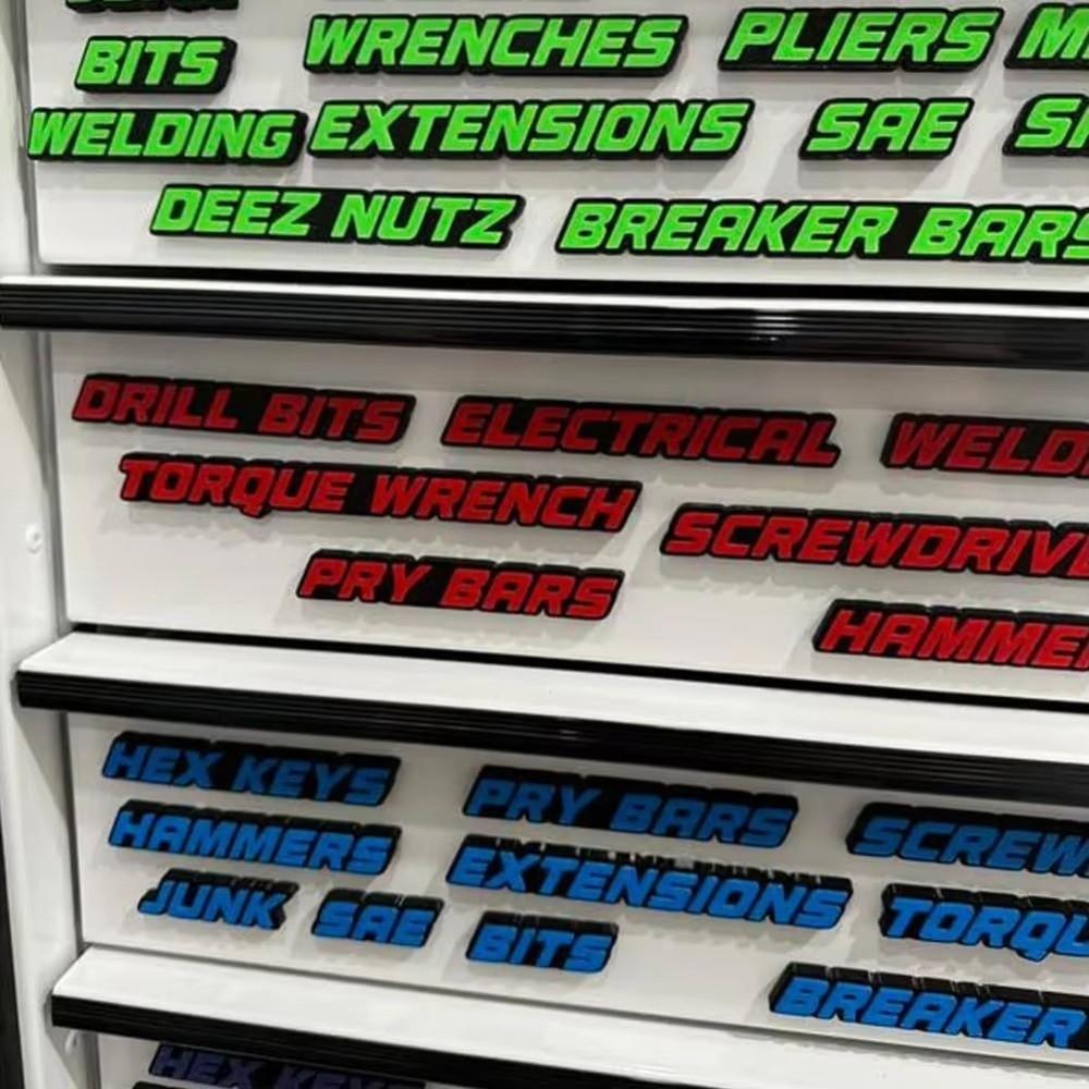 Portable 3D-Printed Tool Box Labels  For Steel Toolboxes Carts Drawers and Cabinets