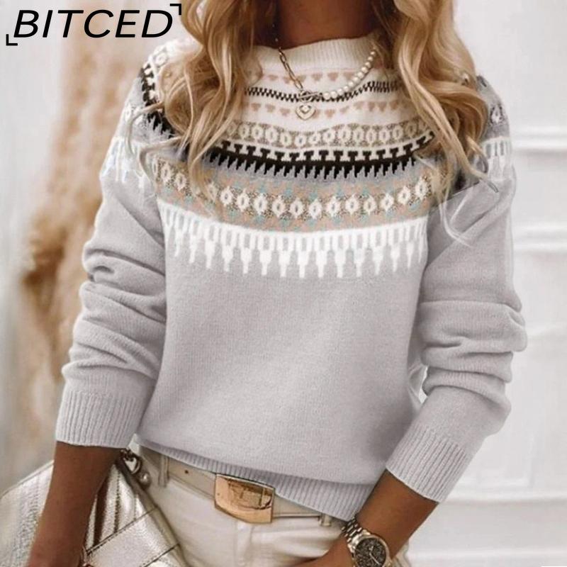 BITCED Women's Sweater - O-Neck Color-Blocked Oversized Fashion Pullover Knit