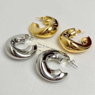 Vintage Irregular Geometric C Shape Chunky Hoop Earrings For Women Fashion Circle Round Tube Huggie Hoops Stacked Ear Jewelry
