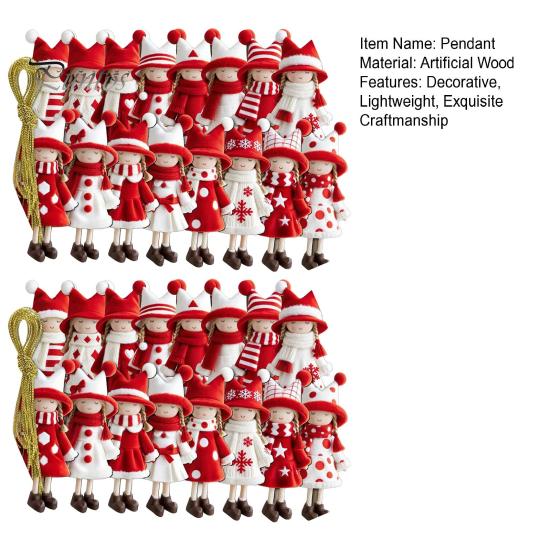 Customized Pendant Gifts Red And White Doll Hanging Pendants for Christmas Tree, Decorative Wooden Girls Holiday Home Decor Ornament, Seasonal