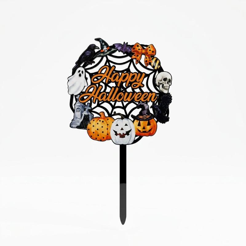 10Pcs Acrylic Halloween Cake Toppers Reusable Ghost Pumpkin Skull Cupcake Picks Spooky Dessert Decorations for Halloween Party