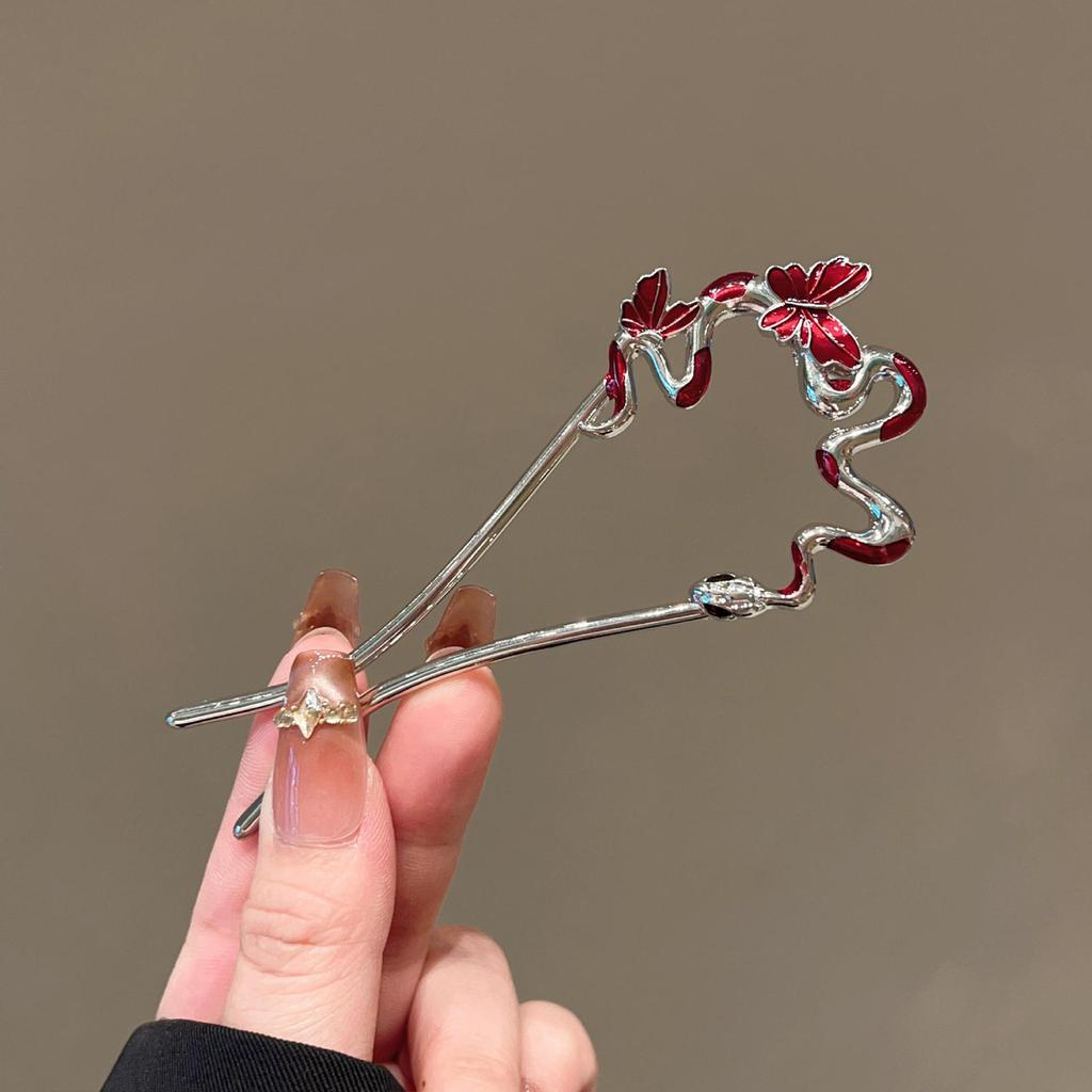 Vintage Enamel Hairpin Decorative Snake Designs Retro Hair Stick Fashion Hair Accessory For Women Girls Classical Hair Clips