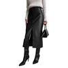 Autumn Winter Retro Skirt Faux Leather High Waist Skirt with Side Slits Solid Color Windproof Midi Skirt