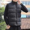 Men Cotton Waistcoat Autumn Winter Stand Collar Sleeveless Zipper Placket Jacket with Pockets Solid Color Thickened Quilted Vest Coat