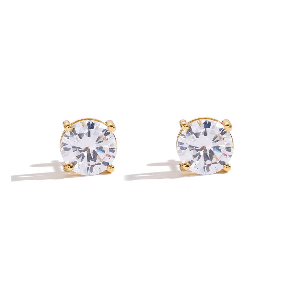 Hip Hop 8mm Round Stud Earrings, Unisex Hiphop Copper Full Zirconium European and American Stud Earrings