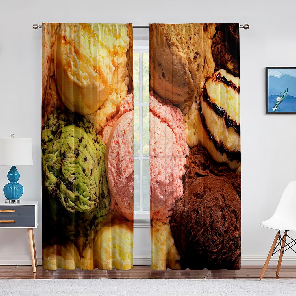 Ice Cream Sheer Voile Curtain Taste of Summer Theme Chocolate Candy Window Tulle Curtains for Living Room Bedroom Decorations