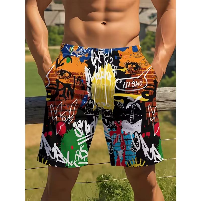 Personality Graffiti Pattern Swim Trunks Men Summer Surf Board Shorts Swimsuit 3D Printed Harajuku Cool Short Pants