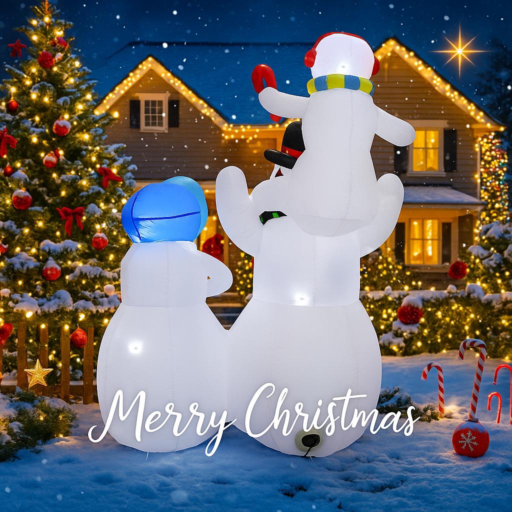 5.9FT Xmas Holiday Inflatable Yard Decor Snowman Family LED Christmas Home Decoration Ornament Festive Toy Gift Supplie Decor