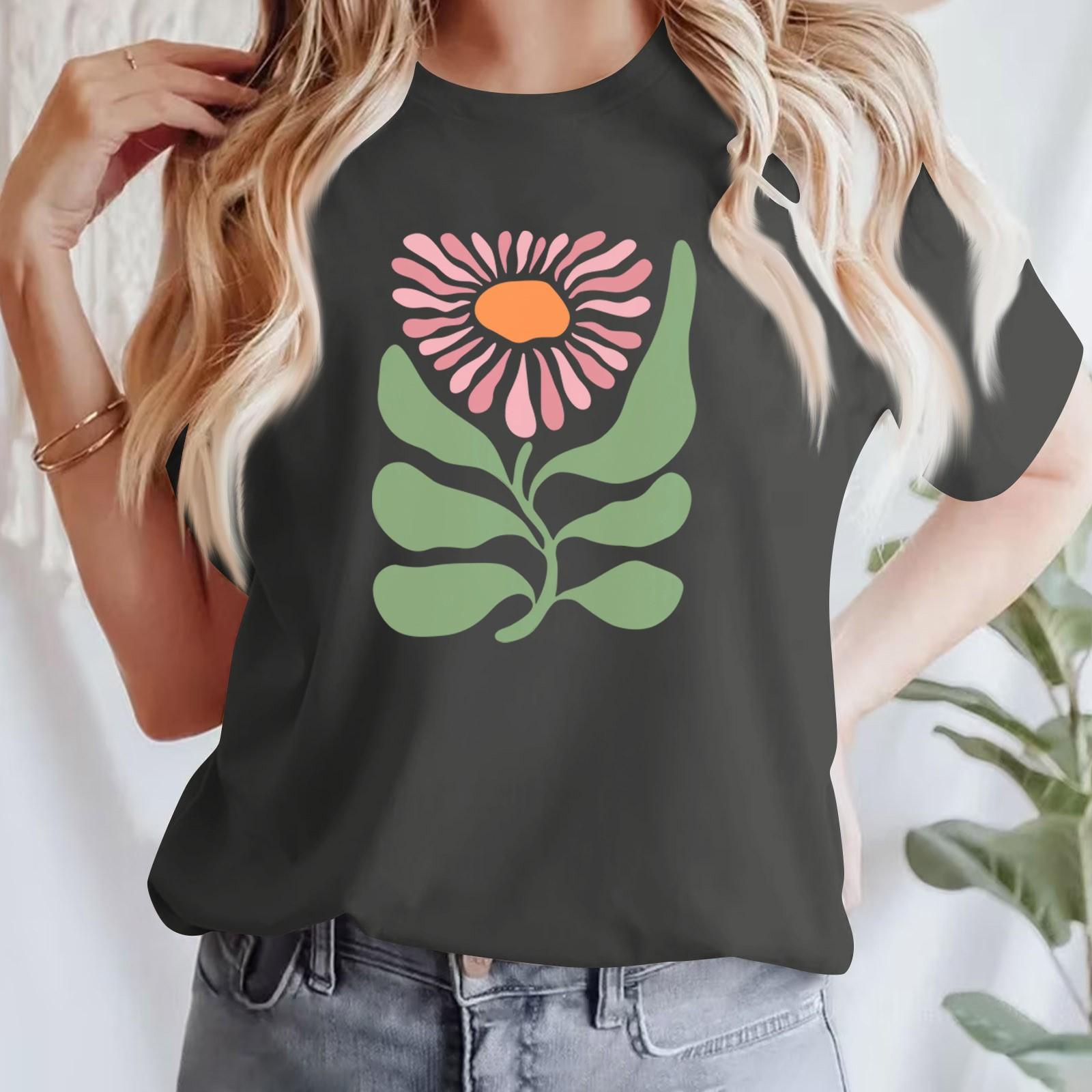 

Жіноча повсякденна футболка з принтом і круглим вирізом, пуловер з короткими рукавами S