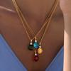 Stainless Steel Multicolored Square Zircon Pendant Neckalce for Women Waterproof CZ Choker Vintage Jewelry Valentine's Day Gift