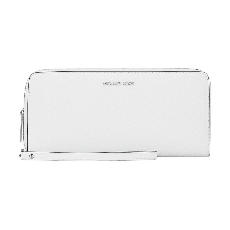 MICHAEL KORS Logo pebbled silver hardware leather wallet large size unisex couple model glossy white серебряный