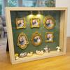 DIY Mini Museum Silhouette Box with Light Family Memory Photo Display Case Kit with 6 Gold Mini Frames 4 Miniature Cats 2 Potted Plants for Cat Lovers
