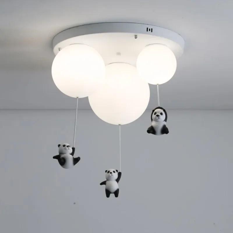 Nordic Creative Panda Bedroom LED Ceiling Lamp Living Room Children's Cartoon Animal Unique Art Decorative Lighting Fixture