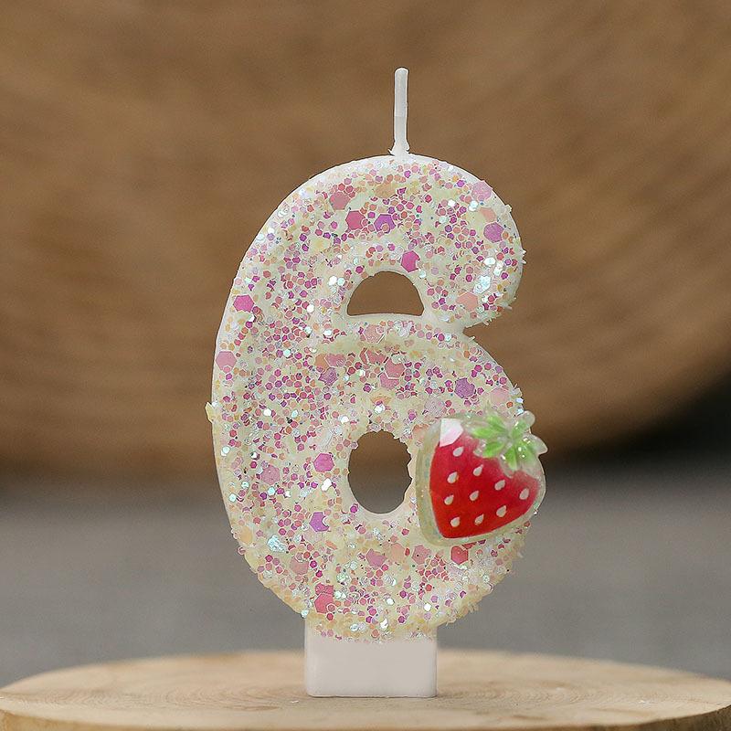 1PC Fluorescent Yellow Strawberry Number Candles 0-9 Age 0-9 Cake Toppers 7.5x4cm