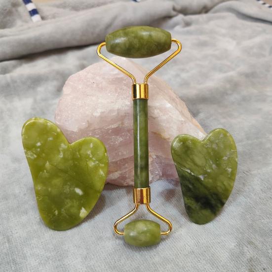 Natural Jade Scraping Board Roller Massager for Face Neck Body Eyes Facial Gua Sha Set Skin Care Scraping Tool for Improve Skin Condition