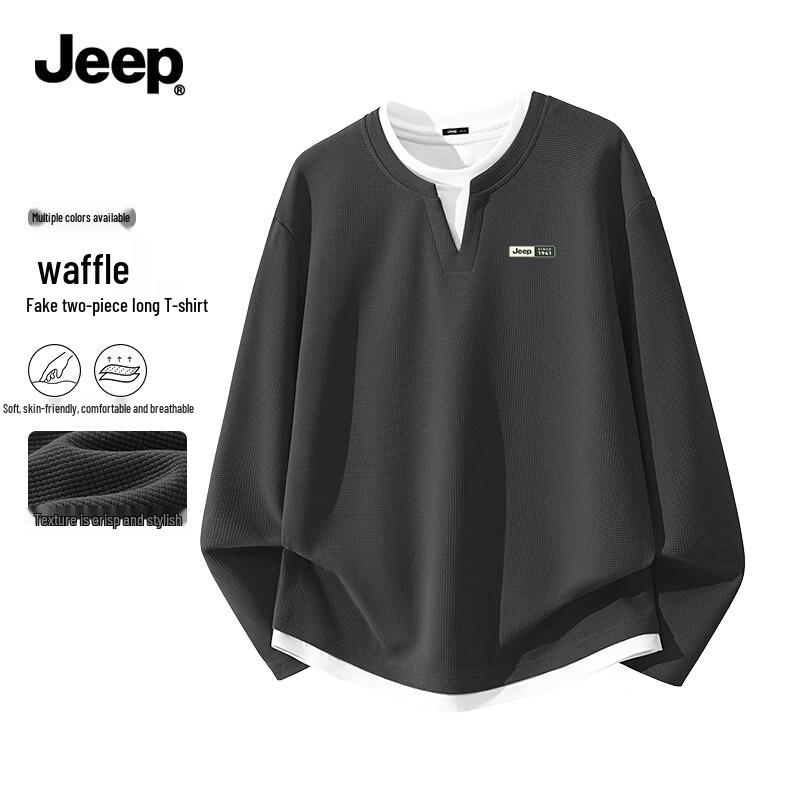 JEEP Men s Waffle Knit Faux Two-Piece Long Sleeve T-Shirt 3XL
