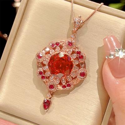 Jewelry Copper Bottom Gold Plated Rose Cut Orange Tassel Rose Gold Pendant Main Stone 14Mm