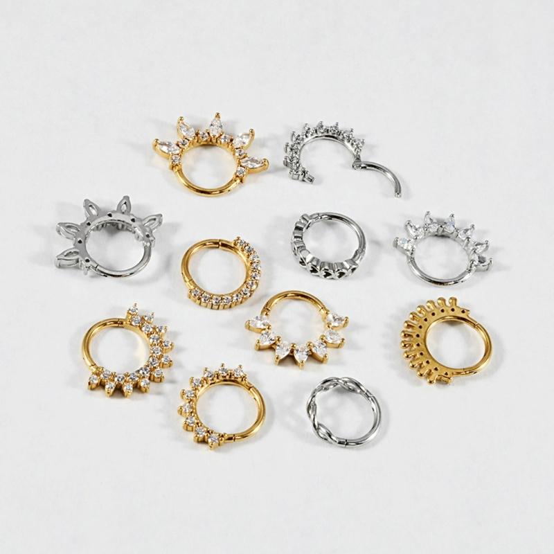 Fashionable Crystal Nose Piercing Ring Jewelry Stainless Steel Accessory for Ear Cartilage Music Festival Accessories