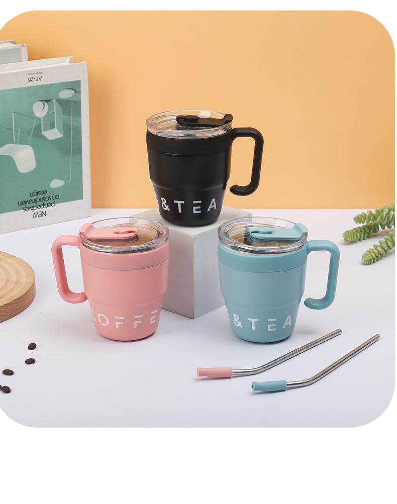 Premium Insulated Stainless Steel Straw Mug with Handle and Lid