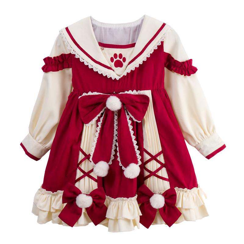 Girls' Lolita Cute Dress with Warm Fleece Lining - Spring & Autumn Formal Princess Dress for Small to Medium Primary School Children