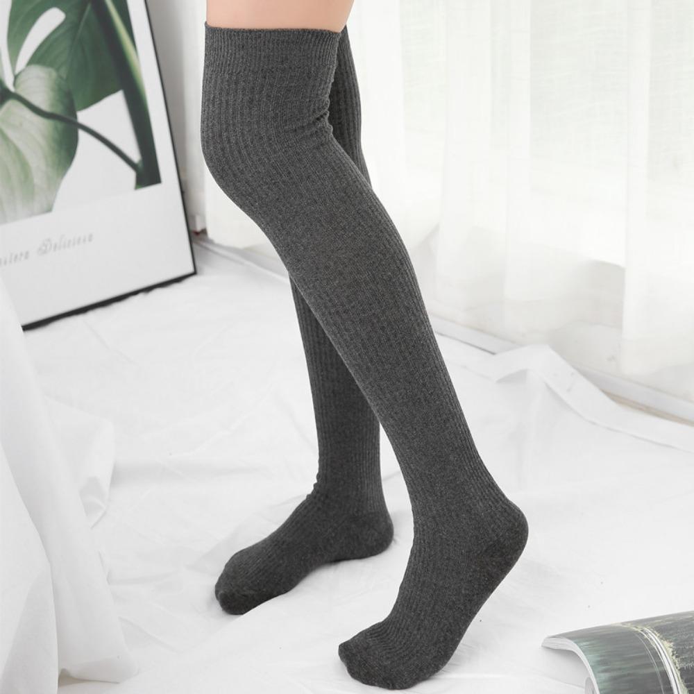 Japan and South Korea Thin Vertical Strip Knee Socks Autumn and Winter New Japanese Drawstring Thin Stockings College Wind Cotton Women's Socks Tide