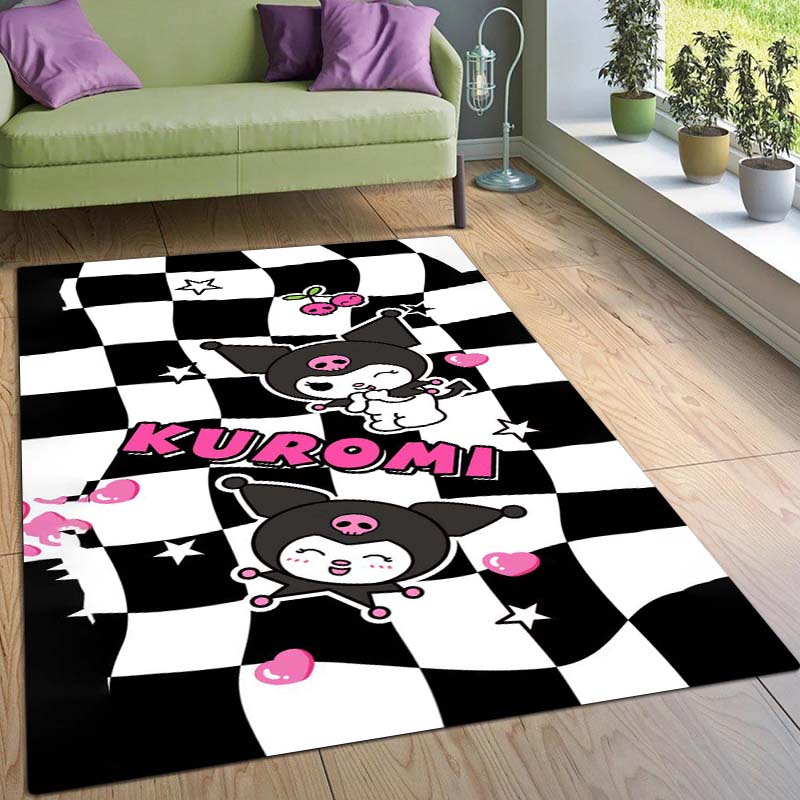 Stylish Kuromi Cartoon Rug, Suitable for Bedrooms, Living Rooms, Sofas, Doormats, and Large-sized Non-slip W-shaped Rugs.