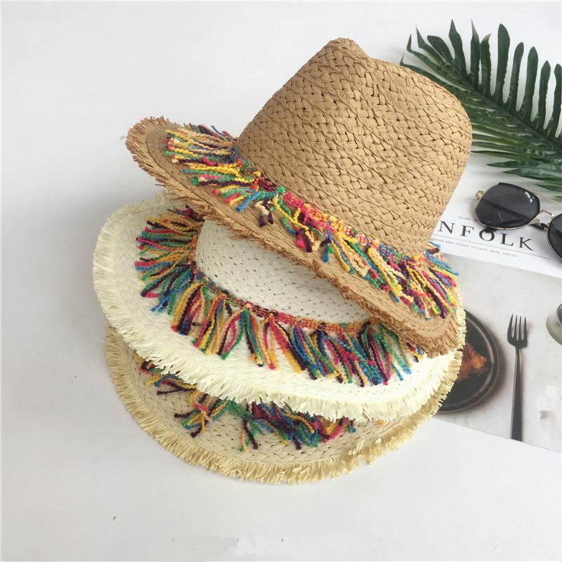 Freedom Outdoors Women's Beige Gemvie Summer Wide Brim Tassel Paper Starw Hat For Men Outdoor Beach Sun Panama Hats 56-58Cm