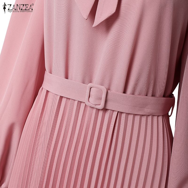 ZANZEA Damen Freizeit Puppenkragen Locker Langarm Muslimisches Langes Kleid