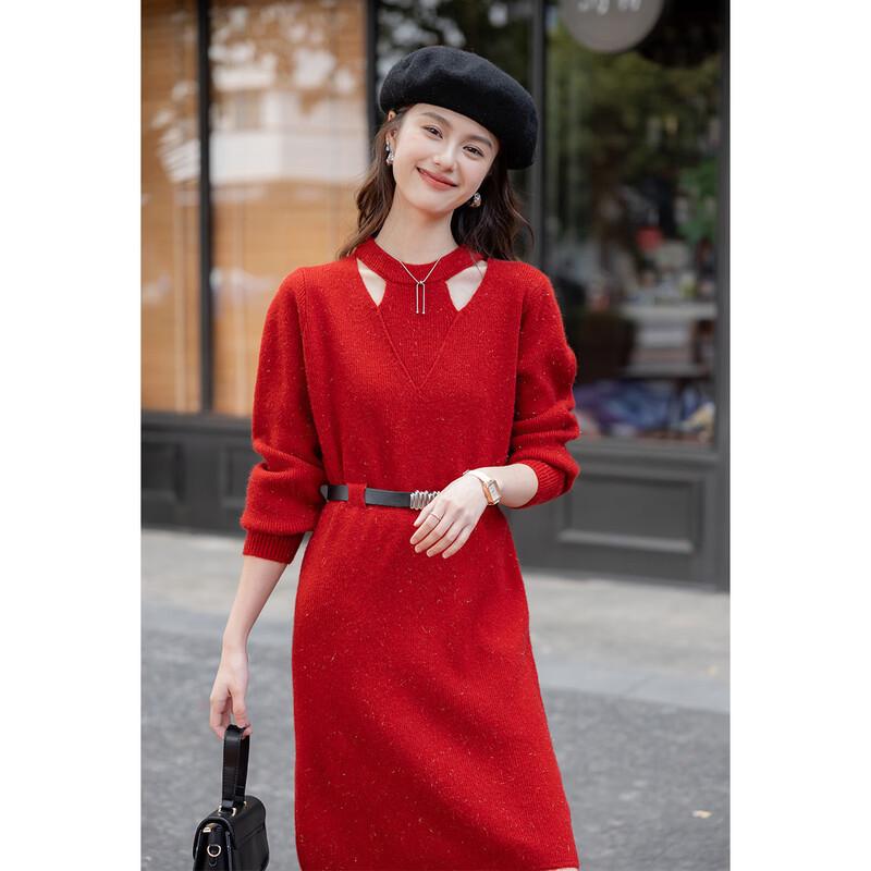 Women's Winter Waist-Cinching Knitted Sweater Dress with Belt