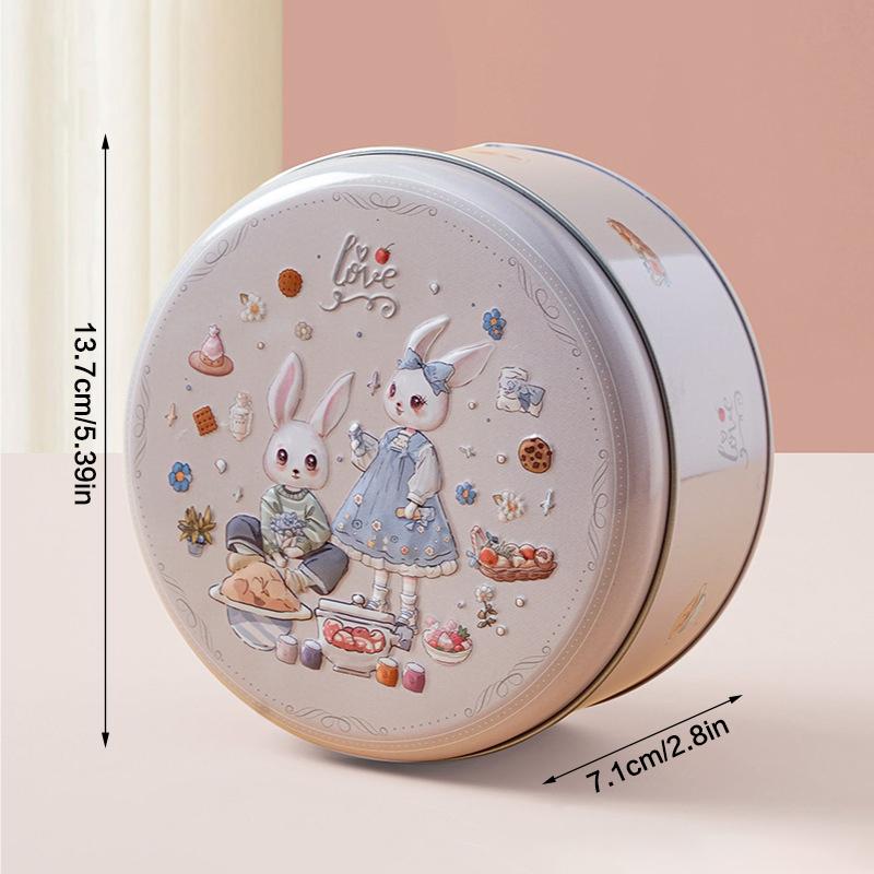 Plechová krabička na bonbóny a čokoládu s potiskem kresleného králíka Kovová prázdná plechovka na sušenky Multifunkční kulatá svatební dóza na sladkosti