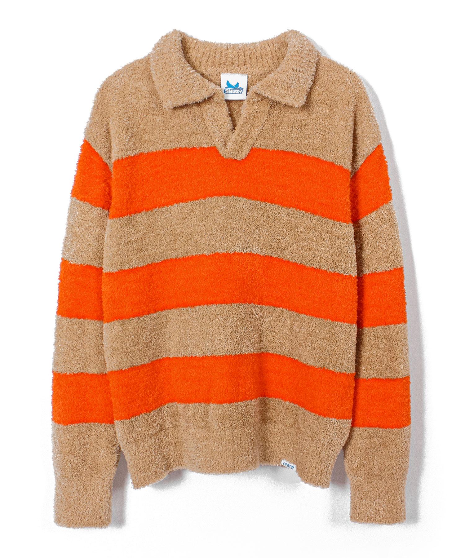 Snudge Polo Knit Stripe Orange Orange/Free