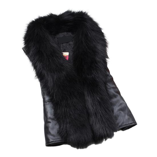 

Женский жилет из искусственной кожи, без рукавов, с открытой передней частью, куртка мотоциклиста с воротником из искусственного меха, осенне-зимняя, теплая верхняя одежда M чёрный