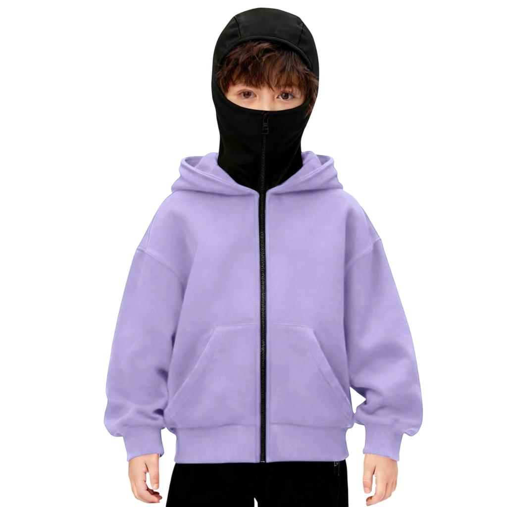 Jongens Winter Hoodie Sweatshirt Met Gezichtsmasker Rits Winddicht Warm Sportjack Met Zakken Casual Hooded Jassen