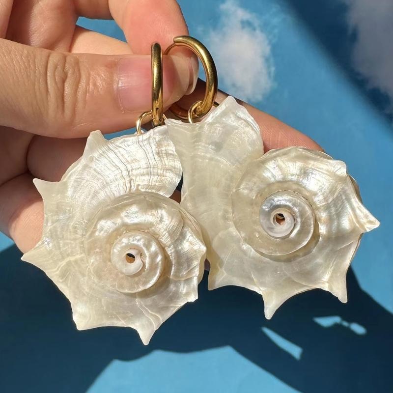 Handmade Spiny Shell Hoop Earrings Unique Natural Texture Sophisticated Shell Studs Earrings Jewelry Gift For Her