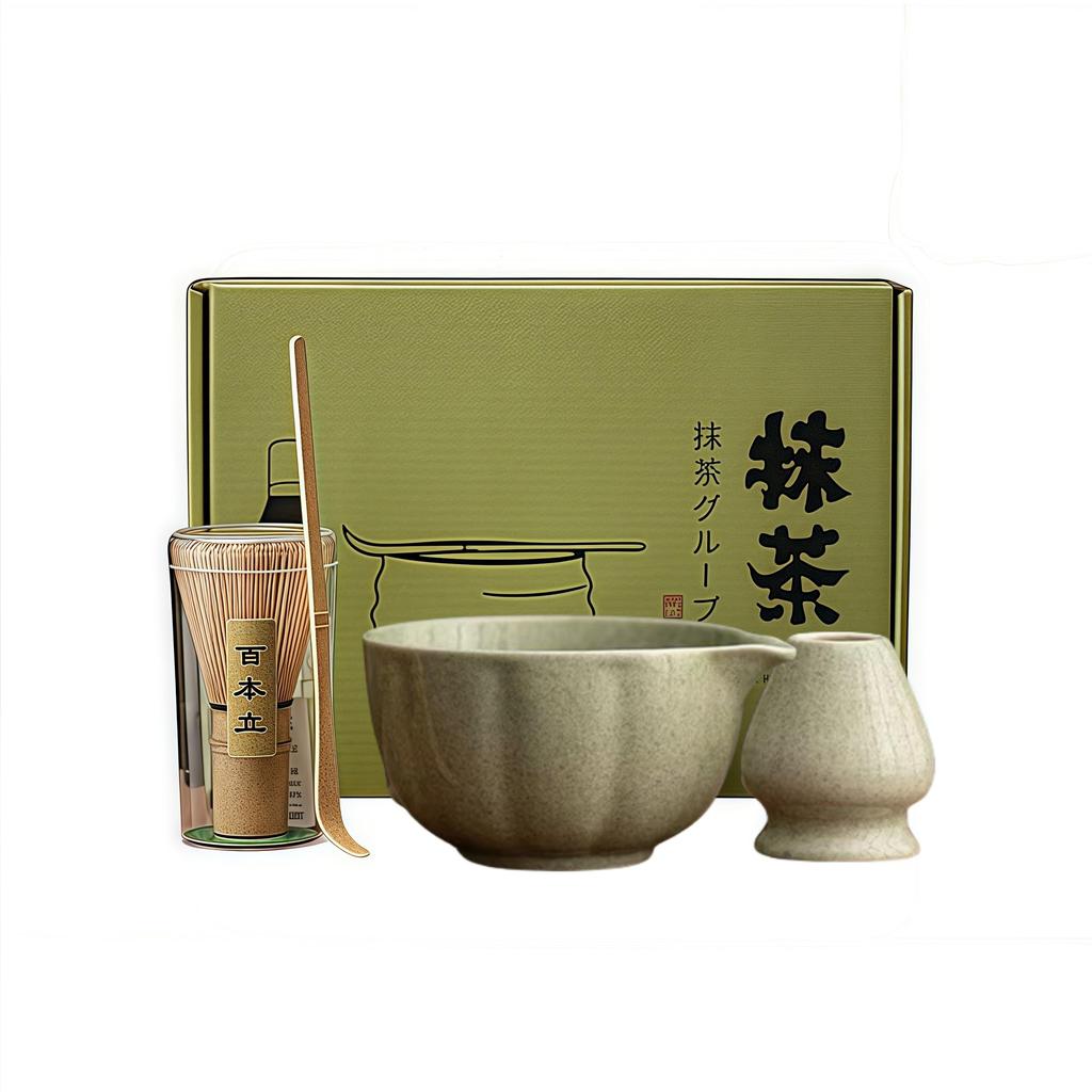 Hyakuhondate 4-piece Tea Ceremony Set Including Tea Whisk, Tea Scoop, and Matcha Bowl
