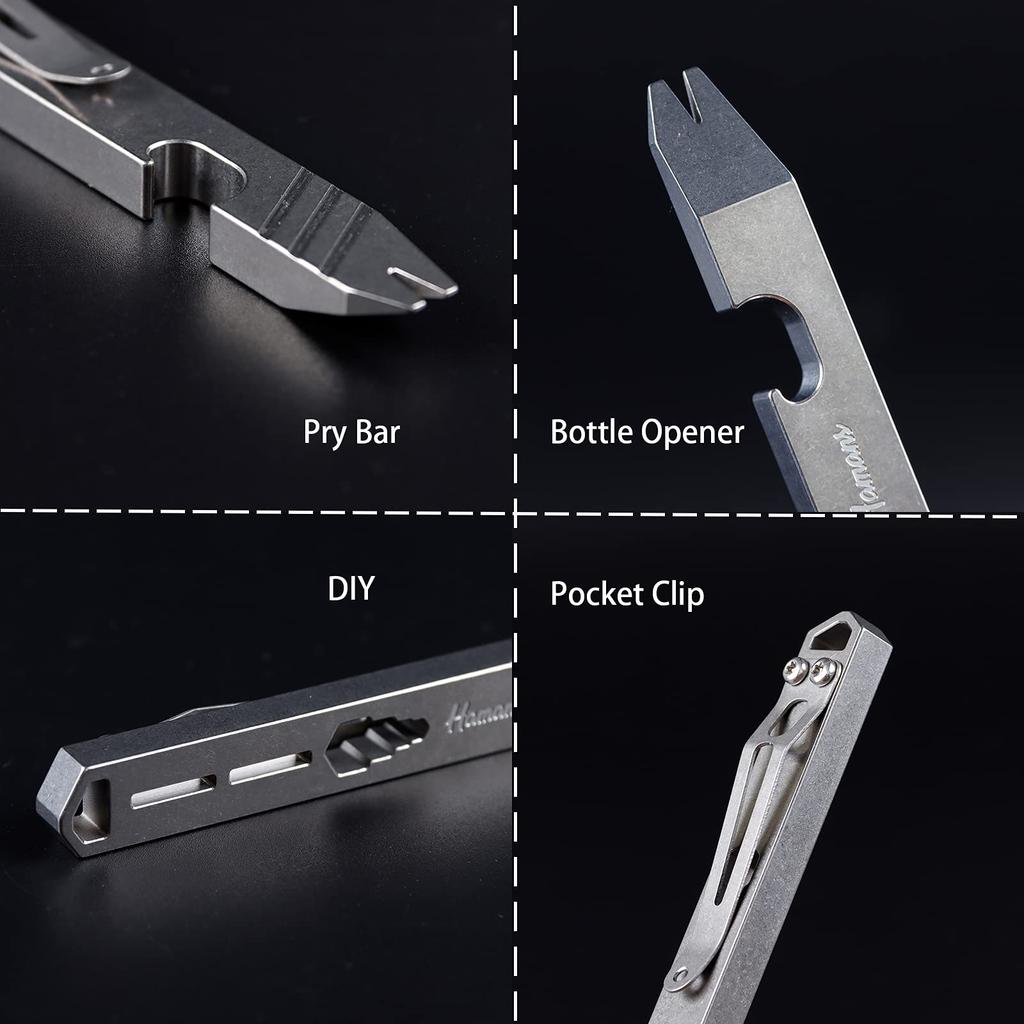 Hamans Titanium Prybar EDC with Bottle Screwdriver and Clip Function Multi-Tool Opener, Wrench,