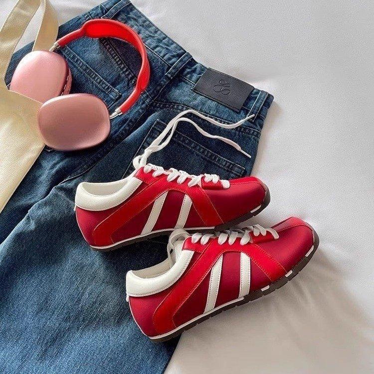 

Red color matching square-headed zebra shoes, spring new flat-soled ballet shoes for women, soft leather casual board shoes for women 36 червоний