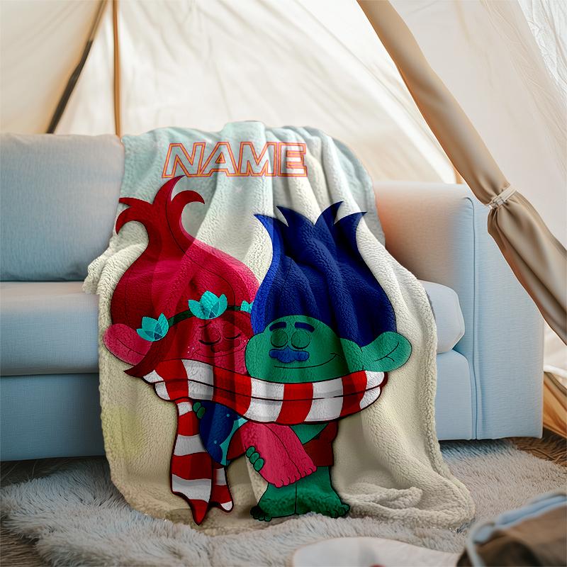 Personalized Custom Name Blanket - Trolls Print Design,Blanket for Sofa,Bed,Travel,Camping - Soft and Warm, Great Gift