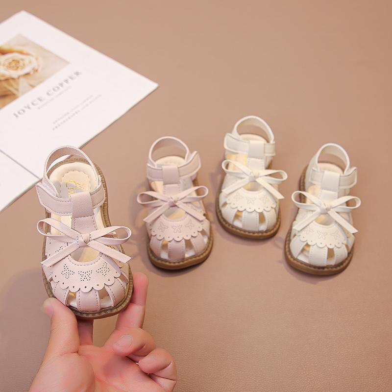 Baby Girls Walking Shoes Soft Sole for Kids Sandals T-strap Versatile 2025 Summer New Baby Beach Shoes Non-slip Sweet Size 15-26