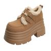 10CM New Winter Chunky Casual Snow Shoes Woman High Platform Wedge Heels Warm Fur Sneakers Fashion Women Buckle Leather Shoes