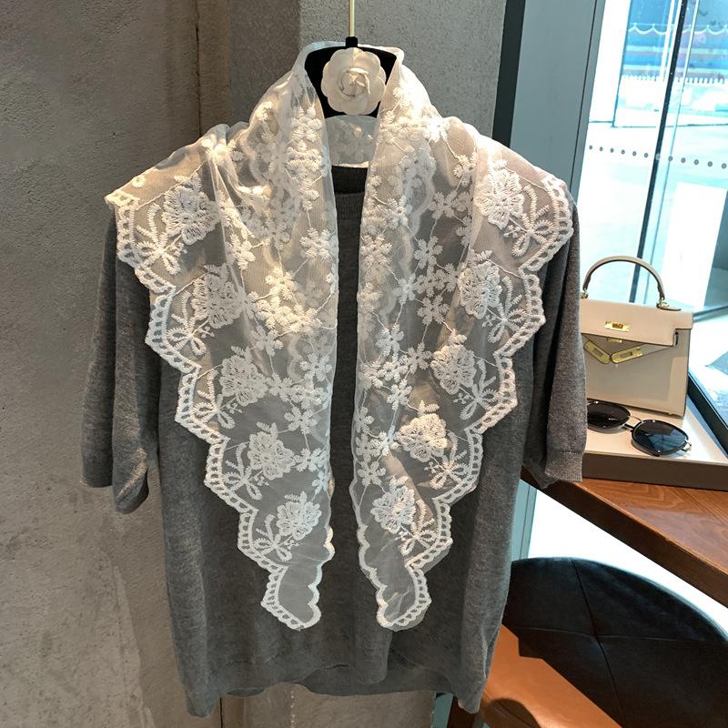 Silk scarf summer thin shawl Korean version decorative versatile lace hook triangle scarf outer scarf small scarf scarf One size fits all