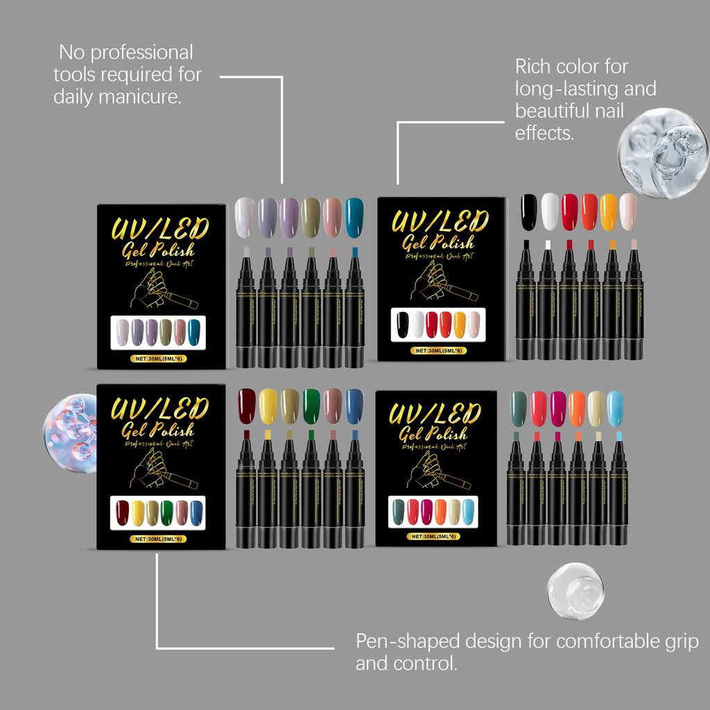 6 Color DIY Nail Art Pens High Pigment DIY Manicure Design Safe Gentle Waterproof Nail Polish Easy Smooth Drawing For Beginners