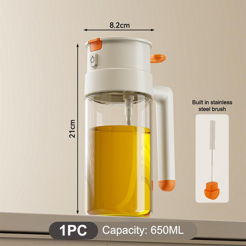 470/650ml 2 In 1 Oil Spray Bottle With Pour Spout Leakproof Multifunctional Large Capacity Glass Oiler Kitchen Cooking Accessory