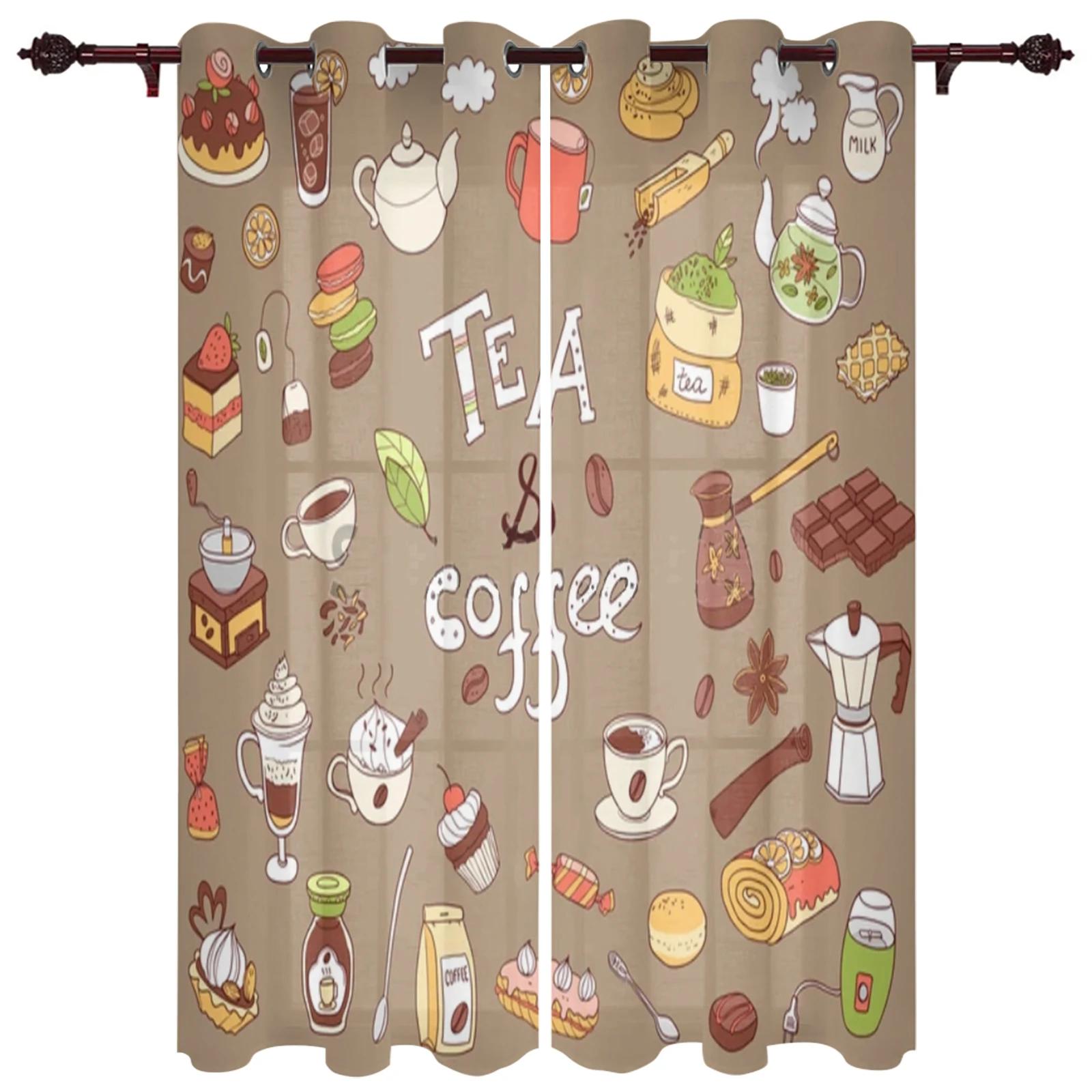 

Living Room Space Coffee for 2 Panels Cafe Style Doodle Teapot Cup Food Window Draperies Bedroom Kitchen Decor Drapery Drape Panel Window Draperies W60xH100(CM)x2pcs&Grommet Top